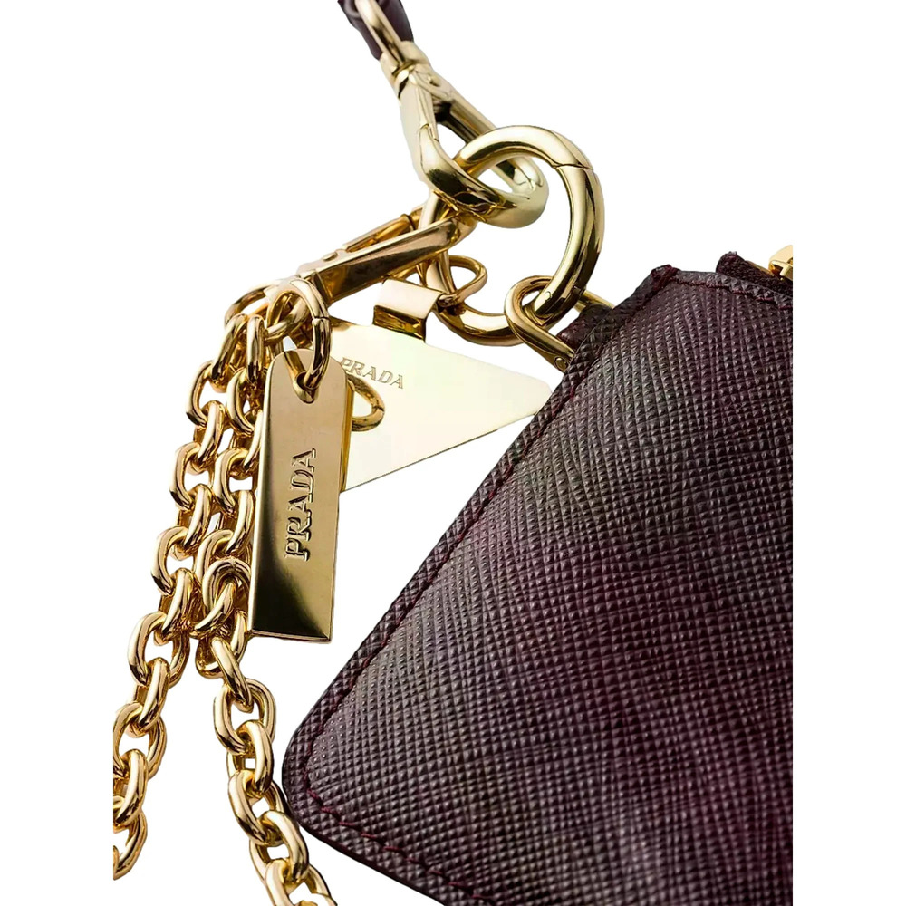 Prada Burgundy Saffiano Leather Card Holder with Chain